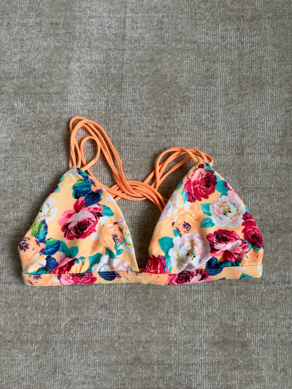Body Glove Floral Triangle Bikini Top in Peach and Pink